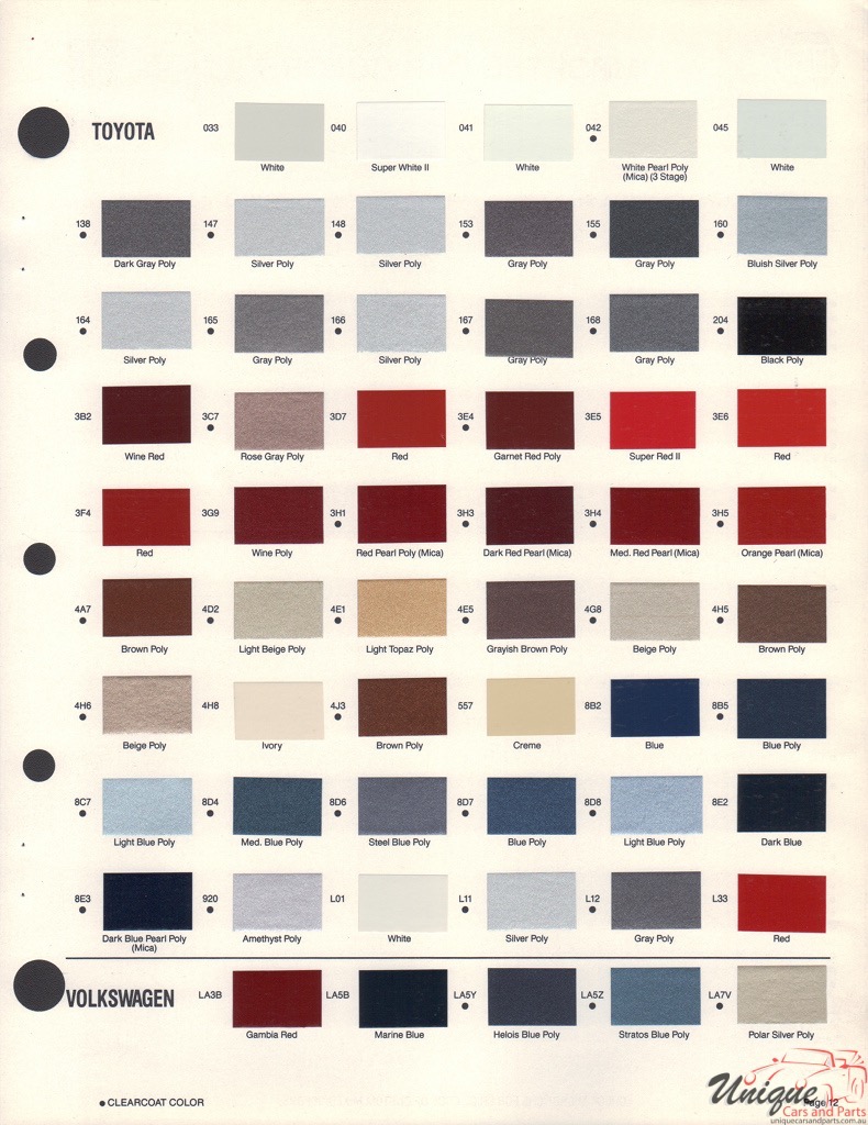 1988 Toyota Paint Charts Martin-Senour 1